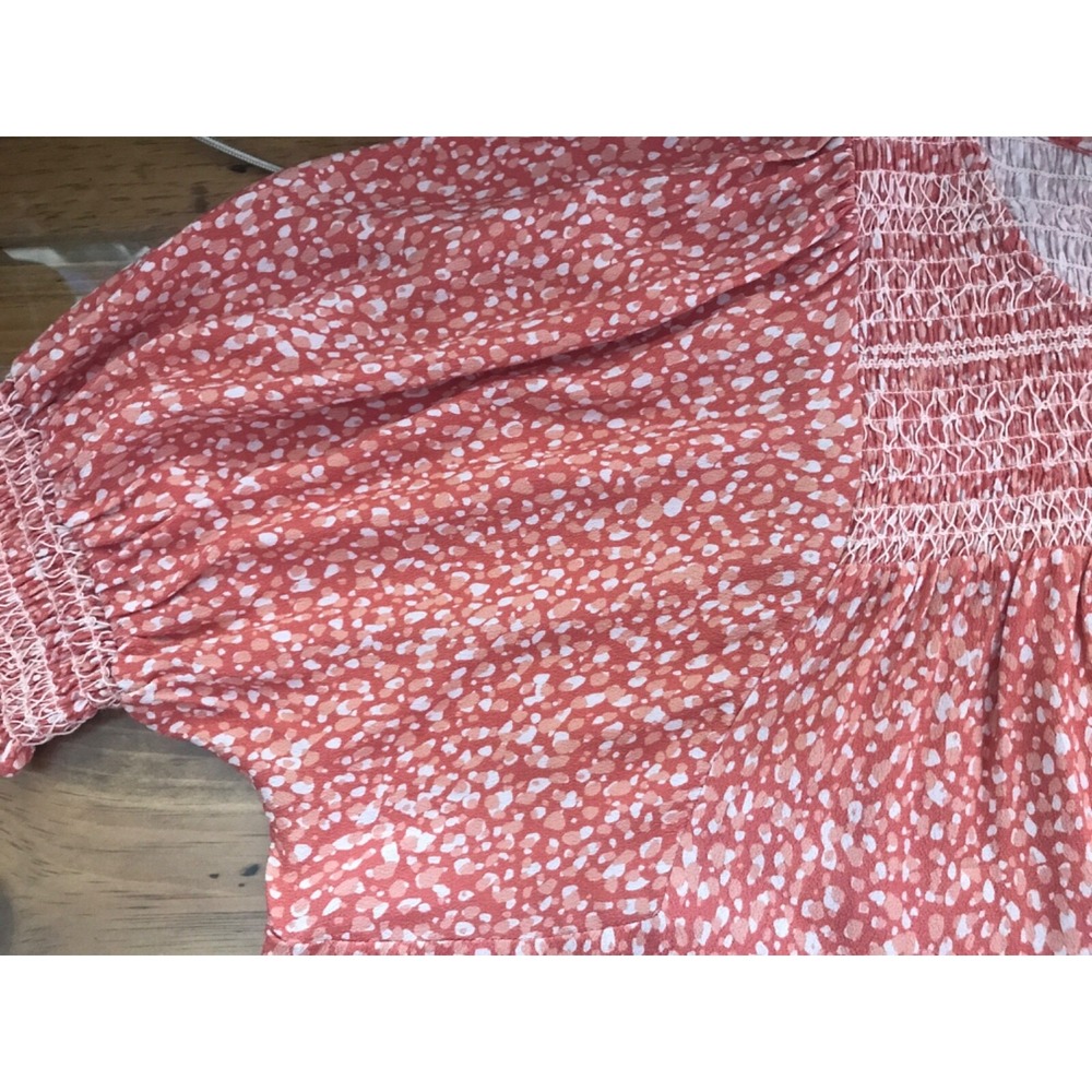 NWOT DOLAN Rebecca Blouse Size M Smocked Orange Polka Dots Short Puff sleeve - Picture 13 of 13